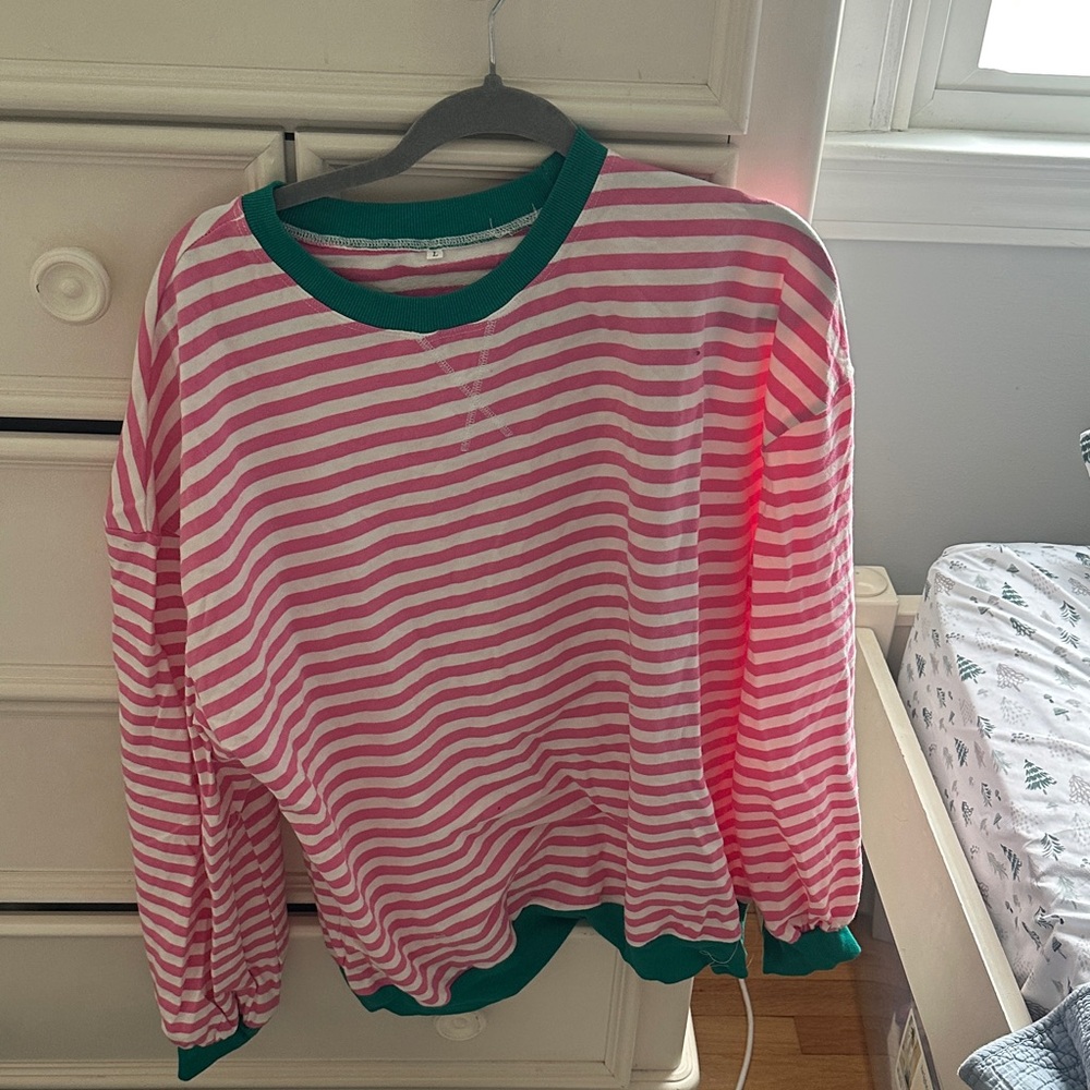 Amazon Pink and Green Striped Long Sleeve Tee